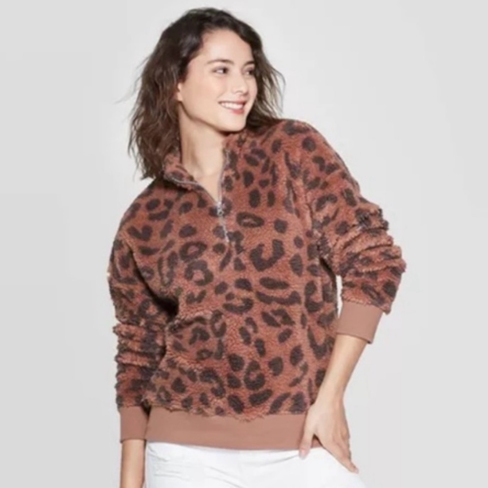 Greyson Threads Leopard Quarter Zip Pullover